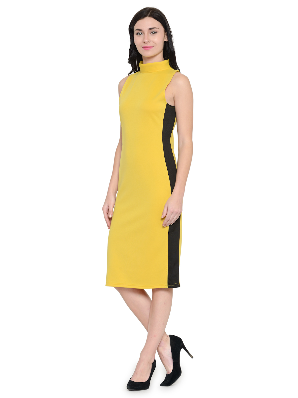 Bodycon Sleevless Turtle Neck Midi Dress